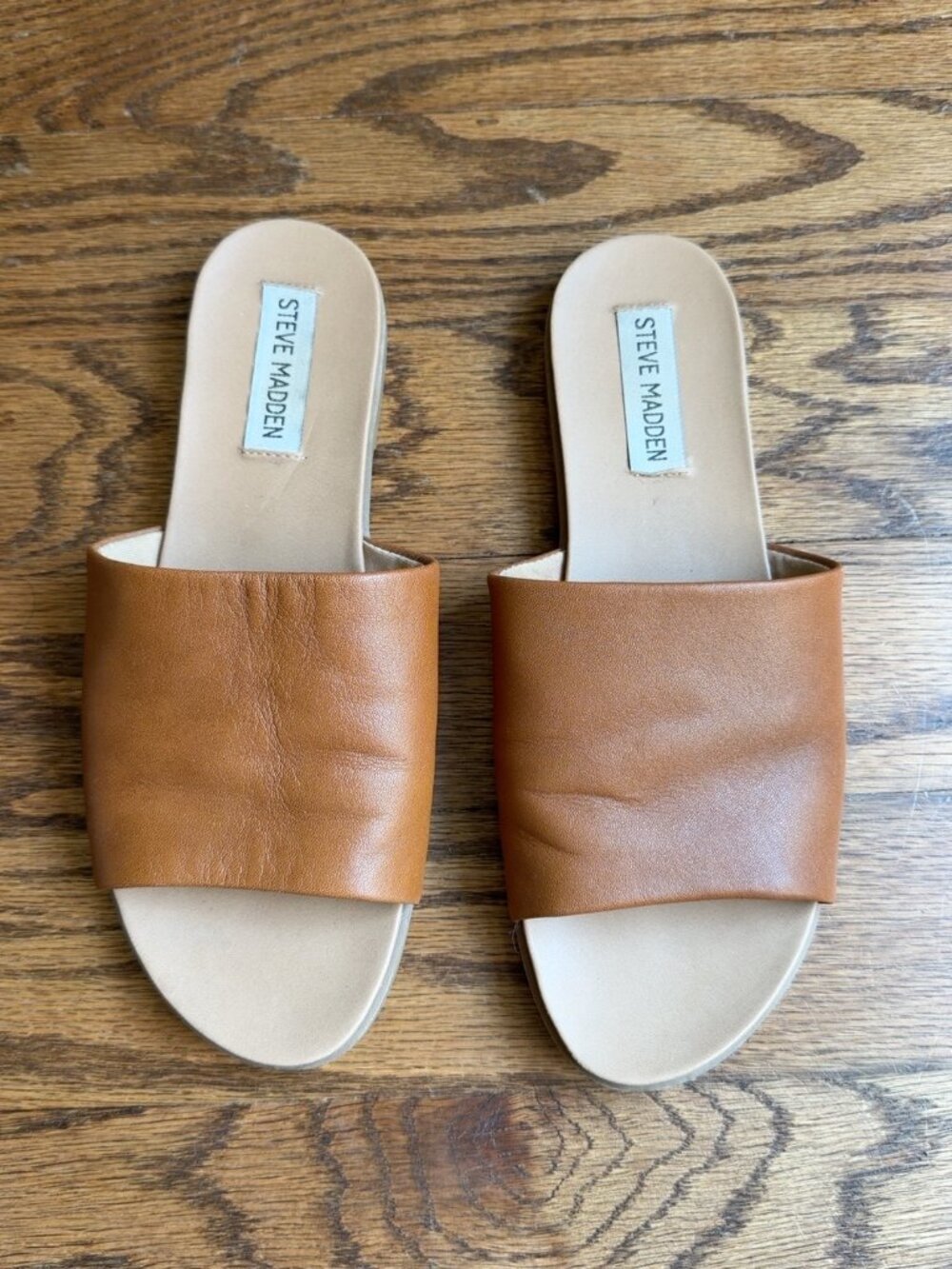 Steve Madden Cognac Leather Slide Sandals Brown Size 7.5